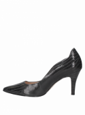 Zapato de cuero negro para mujer, ideal para oficina y eventos sociales, con elegante taco aguja.