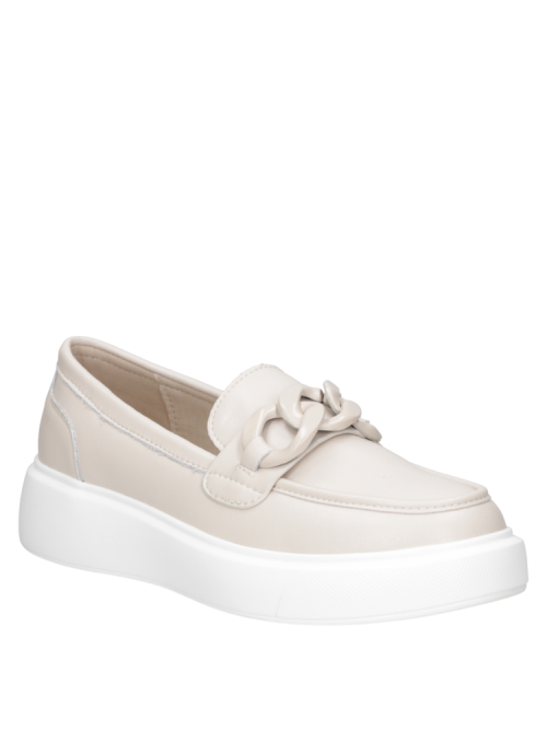 Calzado de cuero beige para mujer, estilo informal, taco plano que eleva presencia.