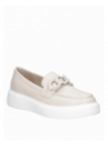 Calzado de cuero beige para mujer, estilo informal, taco plano que eleva presencia.
