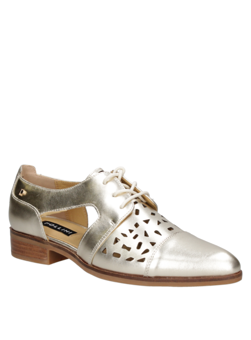 Zapato oxford brogue dorado de cuero con caña de 6.5 cm, combina estilo y comodidad.