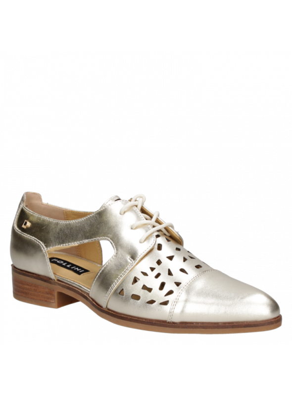 Zapato oxford brogue dorado de cuero con caña de 6.5 cm, combina estilo y comodidad.