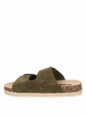 Sandalia de cuero verde, diseño casual femenino, perfecta para parques y playas.