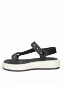 Sandalia de cuero negra para mujer, diseño casual ideal para el verano y ocasiones especiales.