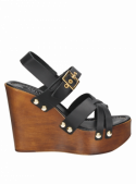 Sandalia de cuero negro para mujer, diseño informal, perfecta para el parque o la playa.
