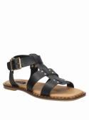 Sandalia de cuero negro para mujer, casual y fresca, ideal para parque o playa.