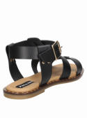 Sandalia casual de cuero negro para mujer, perfecta para el verano, con diseño femenino.