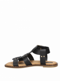 Elegante sandalia de cuero negro para mujer, ideal para ocasiones casuales, con forro sintético.