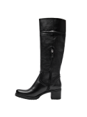 Calzado clásico de cuero negro para mujer, diseño minimalista sin adornos, ideal para combinar con jeans o vestidos.
