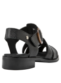 Moderna sandalia de cuero negro para mujer, casual y cómoda, con taco plano de 2.7 cm.