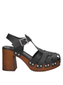 Elegante sandalia negra de cuero para mujer, con diseño retro y plataforma, adecuada para salidas casuales.