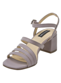 Sandalia de cuero lila para mujer con taco de bloque, ofreciendo estabilidad y un toque chic a cualquier atuendo.