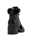 Botín negro de cuero para mujer, diseñado para ocasiones informales, proporcionando estabilidad y confort al caminar.