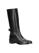 Bota negra de cuero para mujer, estilo casual chic, diseño clásico y elegante, caña alta, ideal para looks diarios.