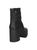 Botín negro de cuero para mujer, estilo casual, con taco bloque de 8.5 cm y punta cuadrada.