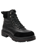 Botín negro de cuero, resistente y cómodo, ideal para actividades al aire libre en climas otoñales o invernales.