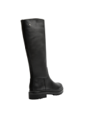 Calzado elegante de cuero negro, estilo urbano chic, suela resistente con buen agarre, ideal para climas lluviosos y fríos.