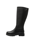 Bota casual negra de cuero para mujer, diseño robusto y versátil, adecuada para reuniones de trabajo o cenas elegantes.