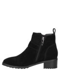 Diseño clásico y moderno de botín negro, ideal para uso diario, con tacón moderado y estable, perfecto para otoño e invierno.