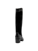 Bota de mujer en gamuza negra con tachas, tacón cómodo, ideal para un estilo casual semi-formal.