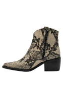 Botín de cuero 100% pitón para mujer, con detalles de textura de piel de serpiente y hebilla decorativa, perfecto para citas.