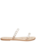 Sandalia Pollini K303 de cuero blanco, estilo casual femenino, con taco plano de 1 cm.