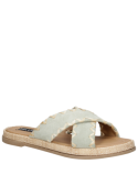 Sandalia verde casual de mujer en cuero y fibra, diseño moderno y cómodo para días de verano.
