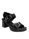 Elegante sandalia de cuero negro para mujer, ideal para el verano.