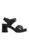 Sandalia de mujer negra casual de cuero con taco bloque de 8 cm y punta abierta.
