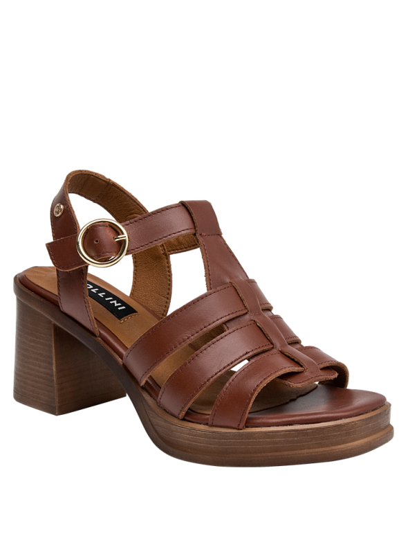 Calzado femenino en cuero café, punta abierta y estilo casual ideal para verano.
