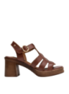 Sandalia de cuero café para mujer con taco bloque de 8 cm y diseño casual moderno.