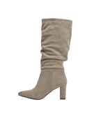 Bota taupe de cuero gamuzado para mujer, con tacón bloque que ofrece estabilidad y comodidad para el uso diario.