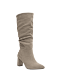 Bota taupe de gamuza para mujer, elegante y casual, tubo hasta la rodilla.