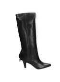 Bota de vestir negra de cuero para mujer, diseño liso y sofisticado, adecuada para combinar en eventos formales.