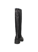 Bota de cuero negra para mujer, taco ancho y medio, combina elegancia y funcionalidad, perfecta para uso diario.