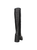 Bota casual de cuero negro para mujer, con punta redondeada que ofrece un ajuste cómodo y un estilo refinado.