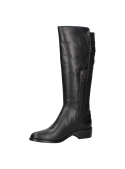 Bota negra de cuero liso para mujer, versátil para invierno chileno, con cierre interno y correas ajustables.