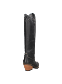 Bota vaquera negra femenina, con suela texturizada para mejor agarre, adecuada para uso diario o eventos especiales.
