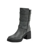 Calzado casual de cuero gris para mujer, con apariencia de gamuza y suela gruesa que sugiere buena tracción.