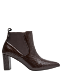 Botines Chelsea de cuero marrón para mujer con punta afilada y paneles elásticos, ideal para un look chic.