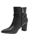 Botín negro de cuero para mujer, versátil y cómodo, adecuado para reuniones de trabajo y almuerzos elegantes.