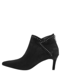 Botín de cuero negro para mujer, elegante y versátil, adecuado para eventos casuales o semi-formales.