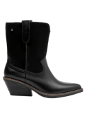 Bota de cuero negra para mujer, talón mediano en bloque que ofrece comodidad y estabilidad.