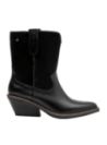 Bota de cuero negra para mujer, talón mediano en bloque que ofrece comodidad y estabilidad.