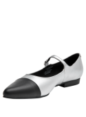 Zapato de cuero plata para mujer, diseño Mary Jane con hebilla, ideal para un día largo en el trabajo o eventos sociales.