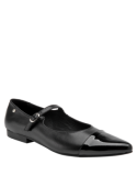 Zapato negro de cuero estilo Mary Jane para mujer, con tira y hebilla. Casual y elegante, ideal para eventos formales.