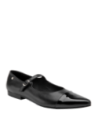 Zapato negro de cuero estilo Mary Jane para mujer, con tira y hebilla. Casual y elegante, ideal para eventos formales.