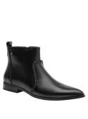 Botín negro de cuero para mujer con diseño elegante y estilizado, ideal para un look formal o semiformal.