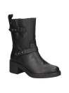 Bota de cuero negro para mujer, estilo casual, caña media con cierre pull-on y trabilla trasera para fácil calce.