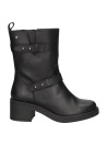 Bota de cuero negro para mujer, casual y robusta, con taco cuadrado y ajuste con hebillas dobles en el empeine.