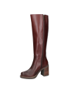 Bota de cuero café para mujer, diseño elegante y refinado, corte alto hasta la rodilla con acabado pulido.